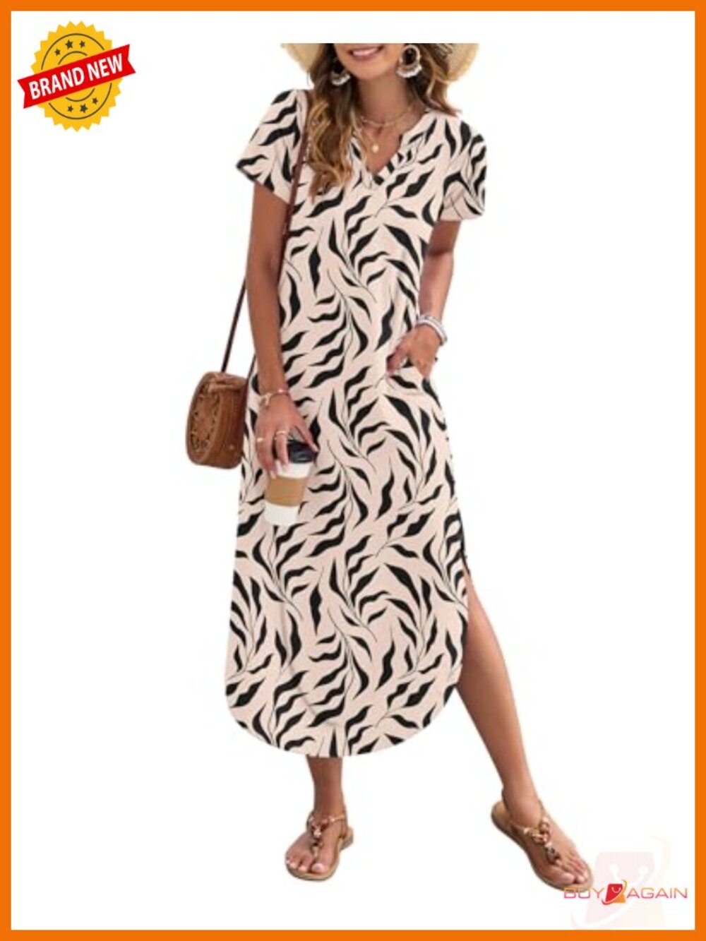 Women's Short Sleeve Maxi Dress with Pockets Casual Summer Sundress